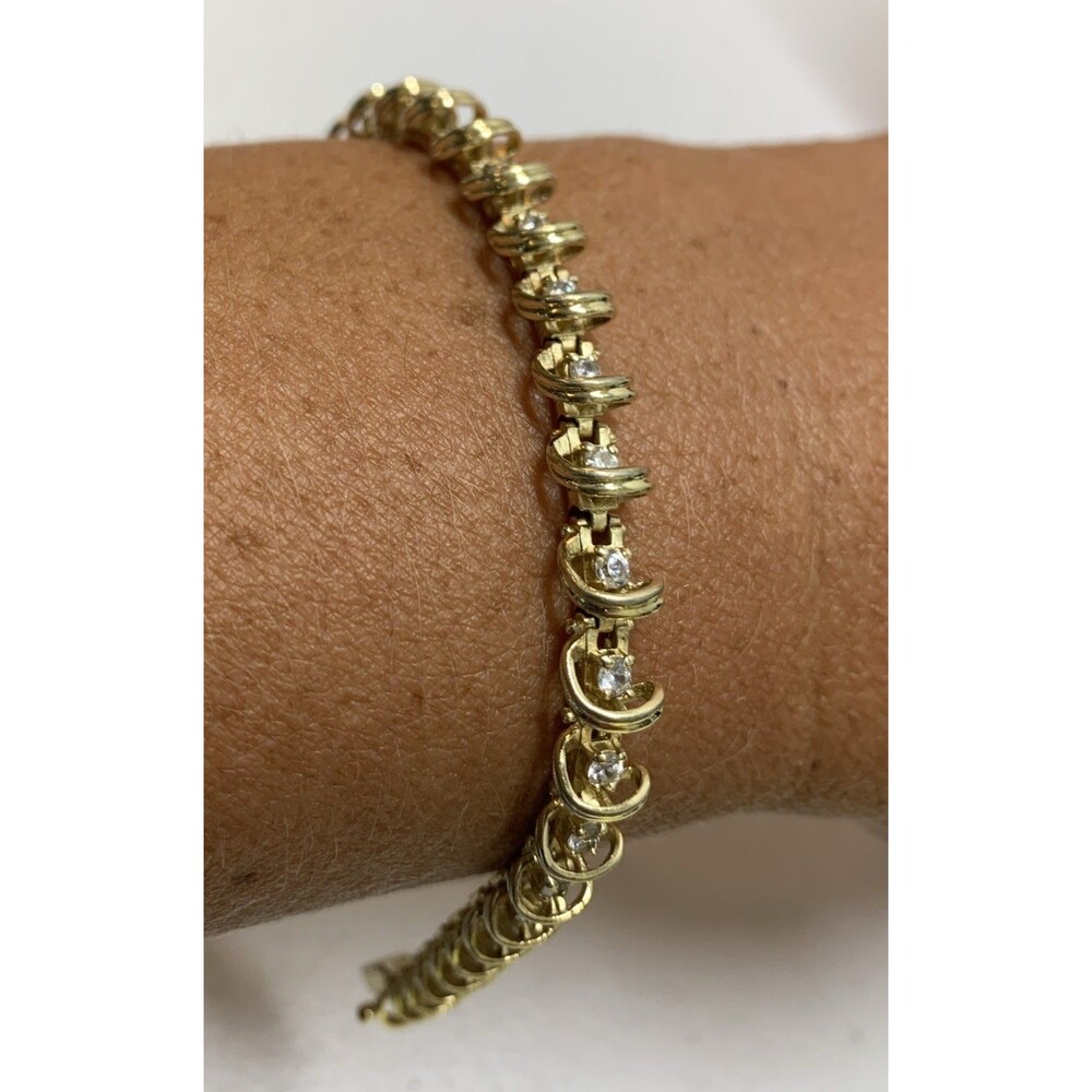 Vintage Sterling Silver 925 Gold Tone Vermeil CZ Tennis Bracelet 7.25"